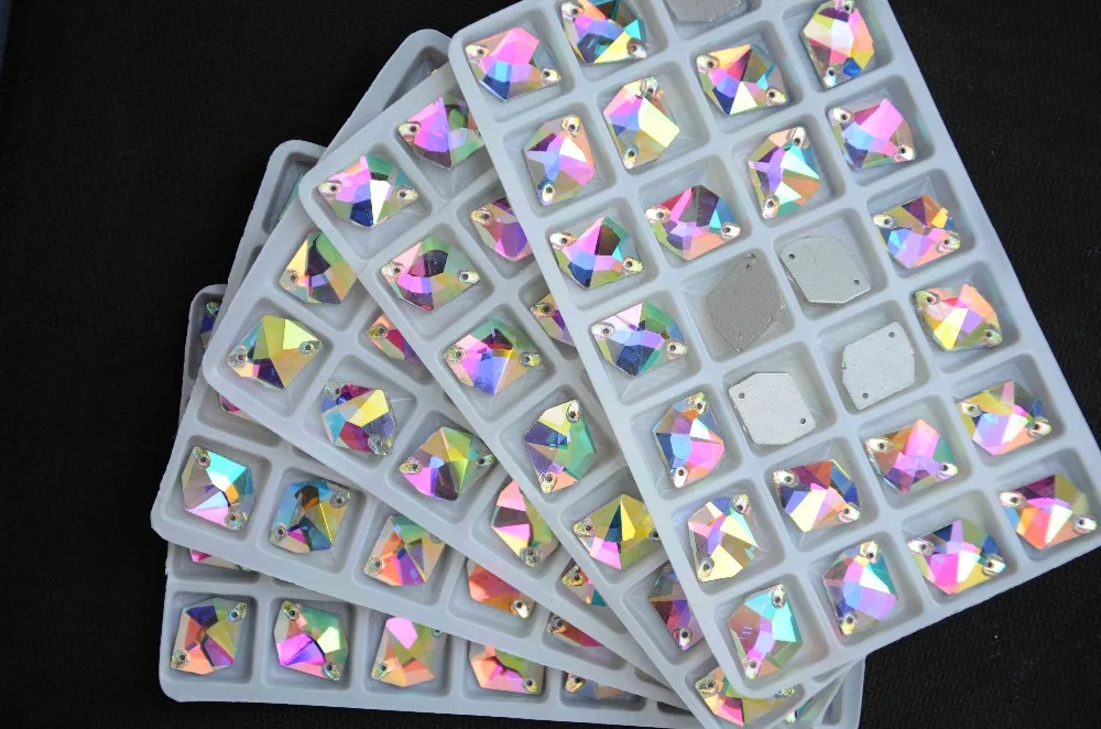 

All Sizes Cosmic Shape Sew On Stones Crystal Clear AB Flat Back 2 holes11*14mm,13*17,16x21,21*27mm Glass Sewing Crystal Beads