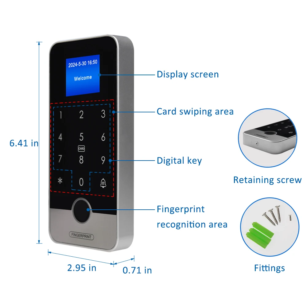 Waterproof Bluetooth Tuya Fingerprint Access Controller RFID Keyboard Touch Keypad 13.56MHz App Unlock Door Open Control System