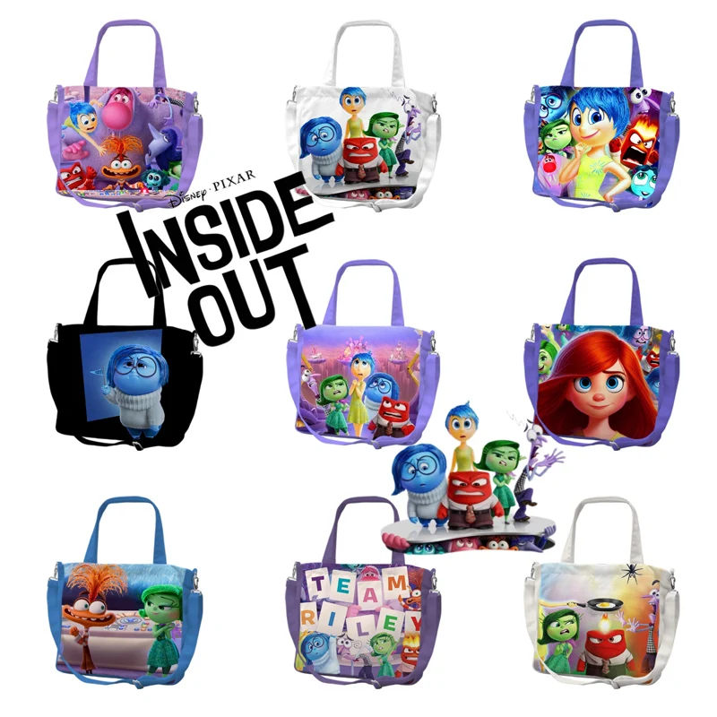 Disney Inside Out 2 Canvas Bag Anime Figures Joy Sadness Anxiety Single Shoulder Bags Handbag Crossbody for Kids Christmas Gifts