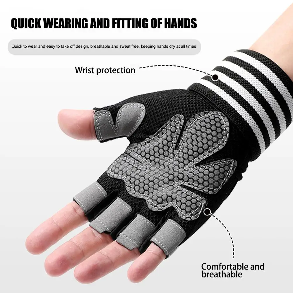 Sports Fitness Gloves Black Wear Resistant Breathable Half Finger Gloves Hand Support Wrist Brace For Weightlifting Sport 3 Q2Y7