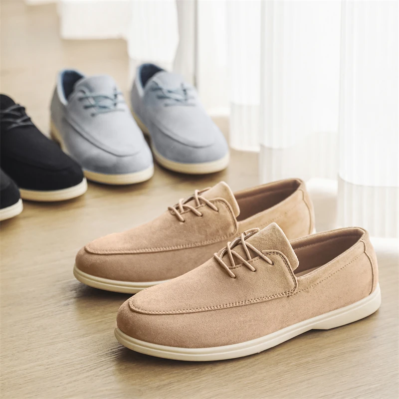 

2026 High Quality Casual Shoes for Men Soft Lace-up Suede Loafers Men British Style Flats Driving Shoes Men Mocasines De Hombre