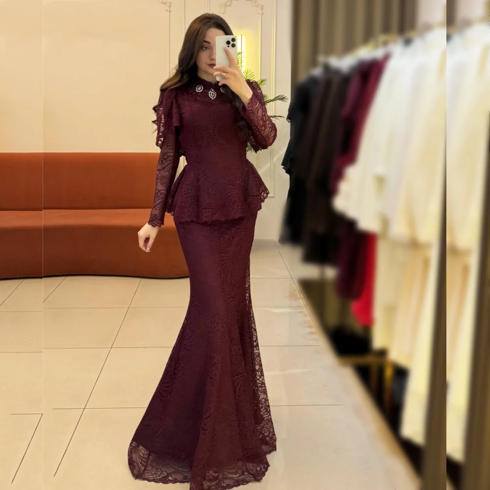

Customized Elegantes Lace Evening Dress Temperament Mermaid Floor-length Bespoke Occasion Grace Party Wedding High Quality