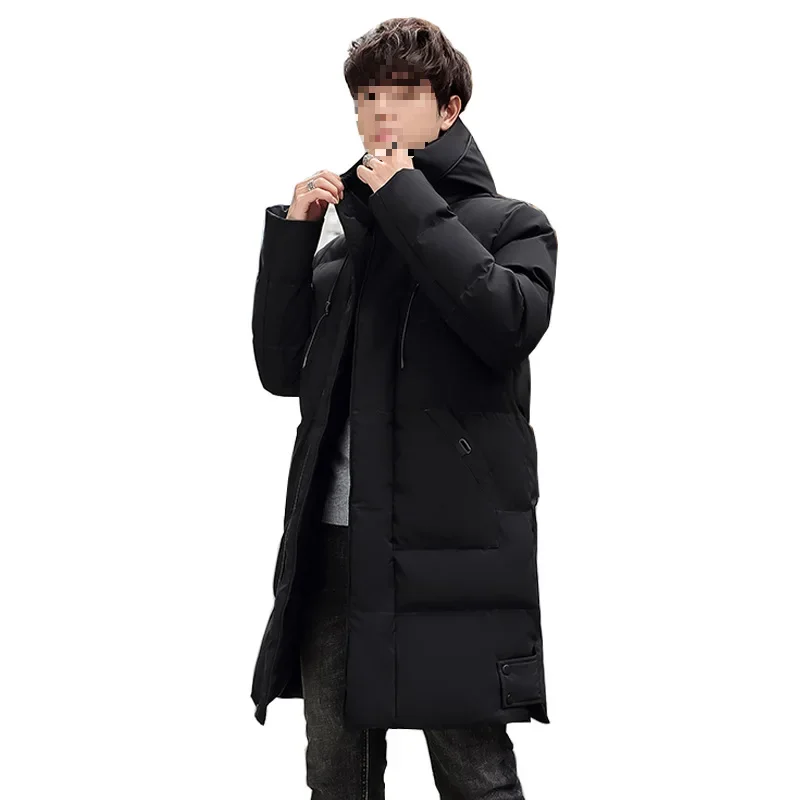Jaqueta masculina de algodão de comprimento médio com capuz tamanho grande outono inverno fino ajuste estilo coreano casual confortável respirável