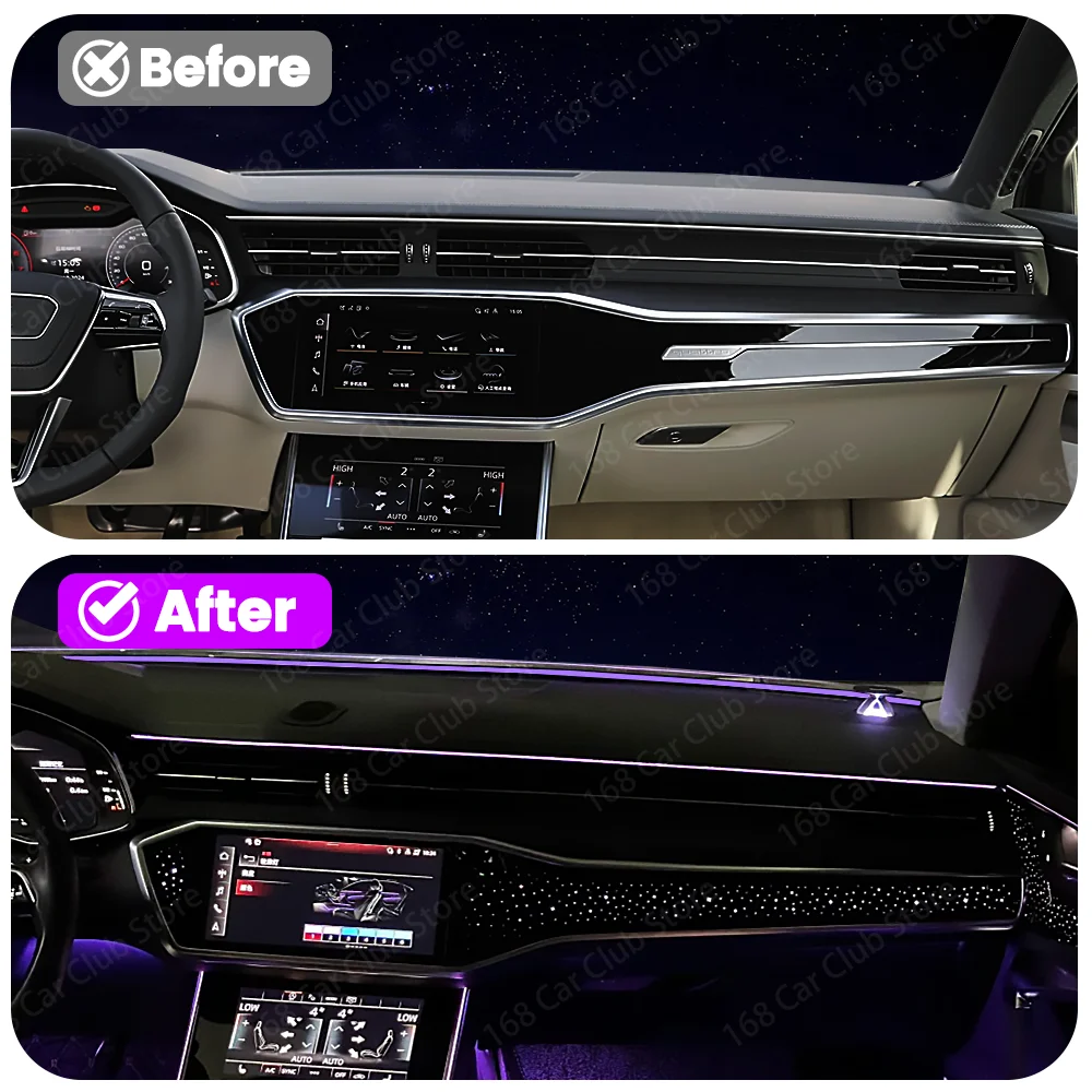 For Audi LED Car Interior System Screen Control Remote Atmosphere Lamp 32 Colors Car Universal LED Ambient Strip Light