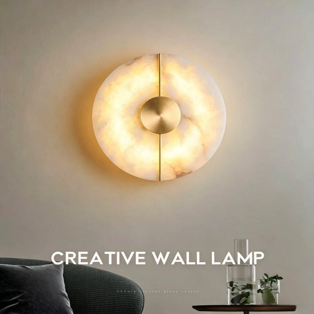 Creative Marble Wall Lamp Modern Minimalist Art Copper Circular Wall Light Living Room TV Background Light Bedroom Bedside Light