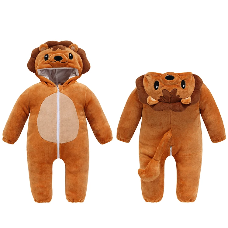 Baby Kigurumis Pajama Toddler Winter Cartoon Jumpsuit Boys Girls Plush Flannel Overalls Kids Bear Lion Penguin Dino Costumes