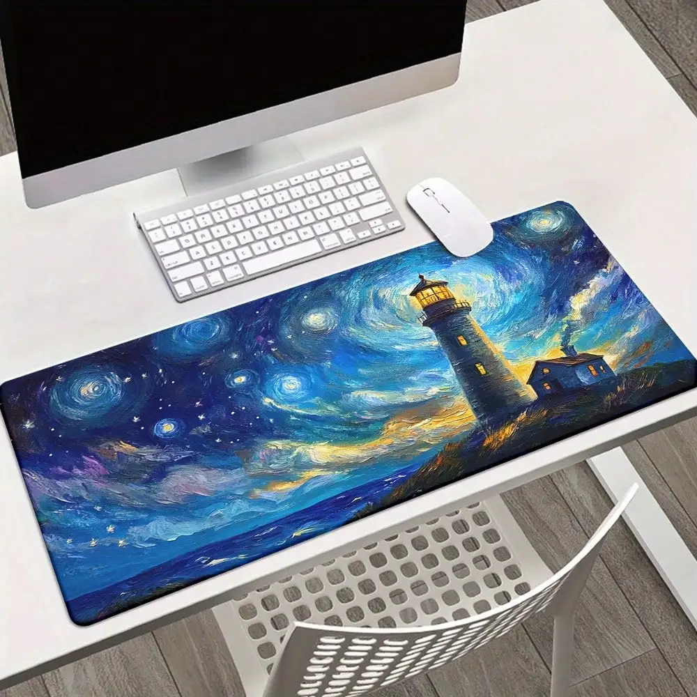 1pc Oceans And Lighthouses Pattern HD Printed Pad For Desk, Multi Functional XXL Mousepad, Keyboard Gaming Mouse Mats, Office Computjavascript:Er PC Gamer Desk