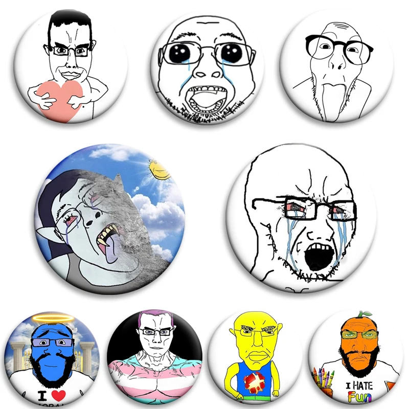 

50mm Wojak Soyjak Meme Anime Cartoon Enamel Pins Creative Funny Memes Badge Round Brooch Bag Coat Accessories Fans Collect Gifts