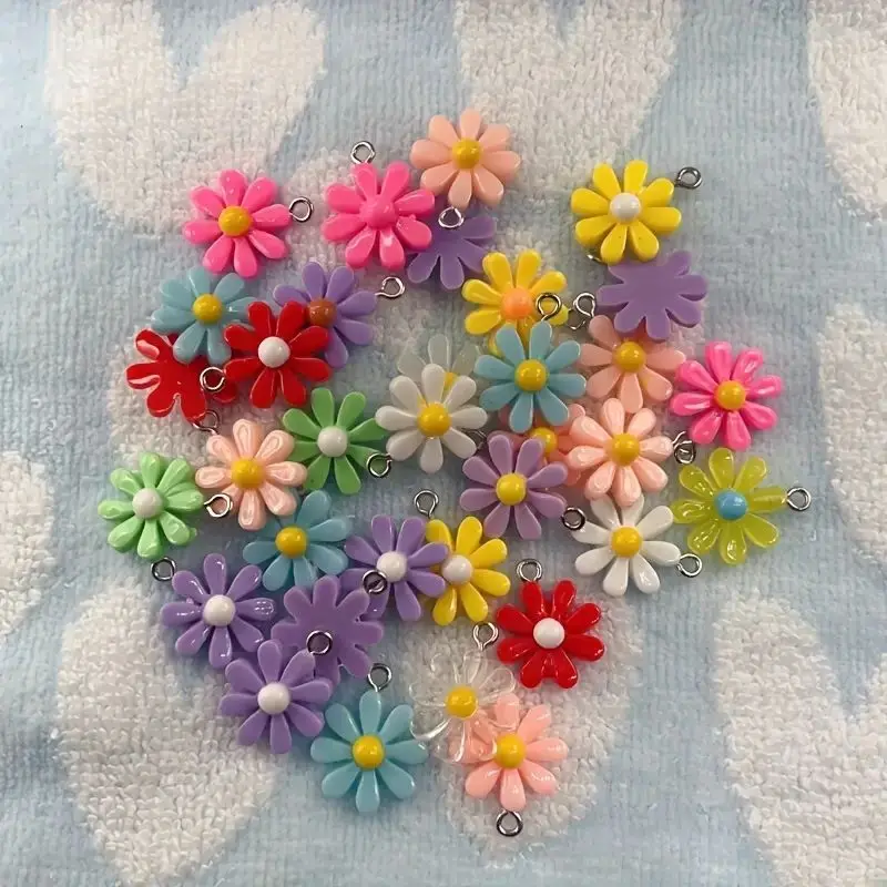 50pcs Handmade Sunflower and Daisy Charms for DIY Jewelry Making - 17x22mm Pendant Findings for Earrings and Necklaces