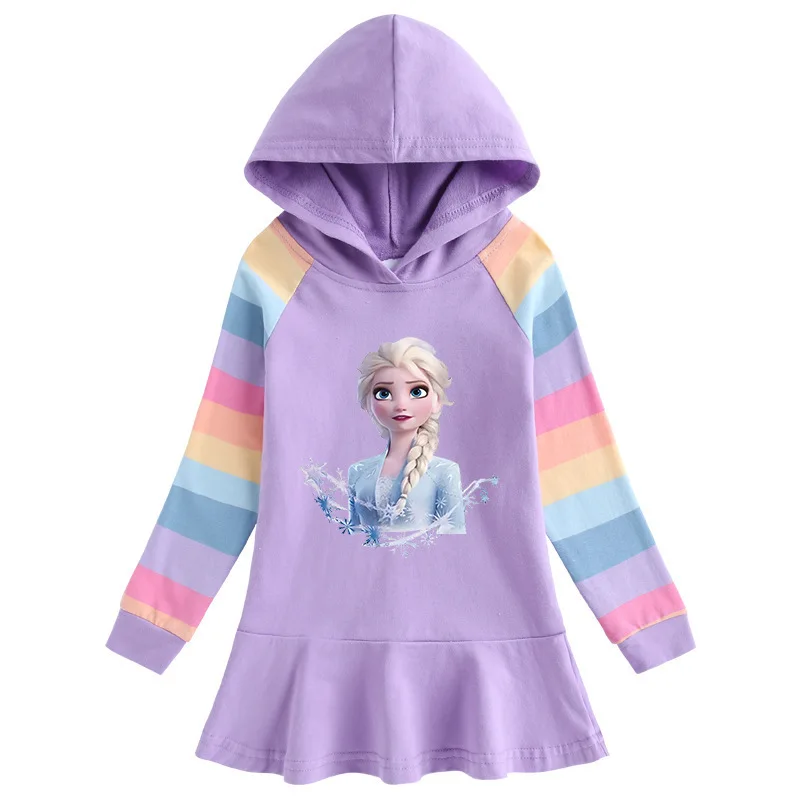 

MINISO Frozen 2023 Spring and Autumn New Rainbow Girls Dress Children's Long Sleeve Hooded Skirt