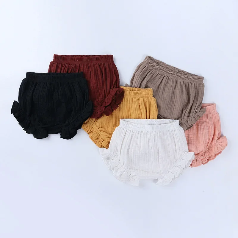Newborn Daily Casual Shorts 6-24M Baby Girls Boys Cotton Ruffled Bloomers Crinkled Fabric Soft Breathable Bottoms Clothing