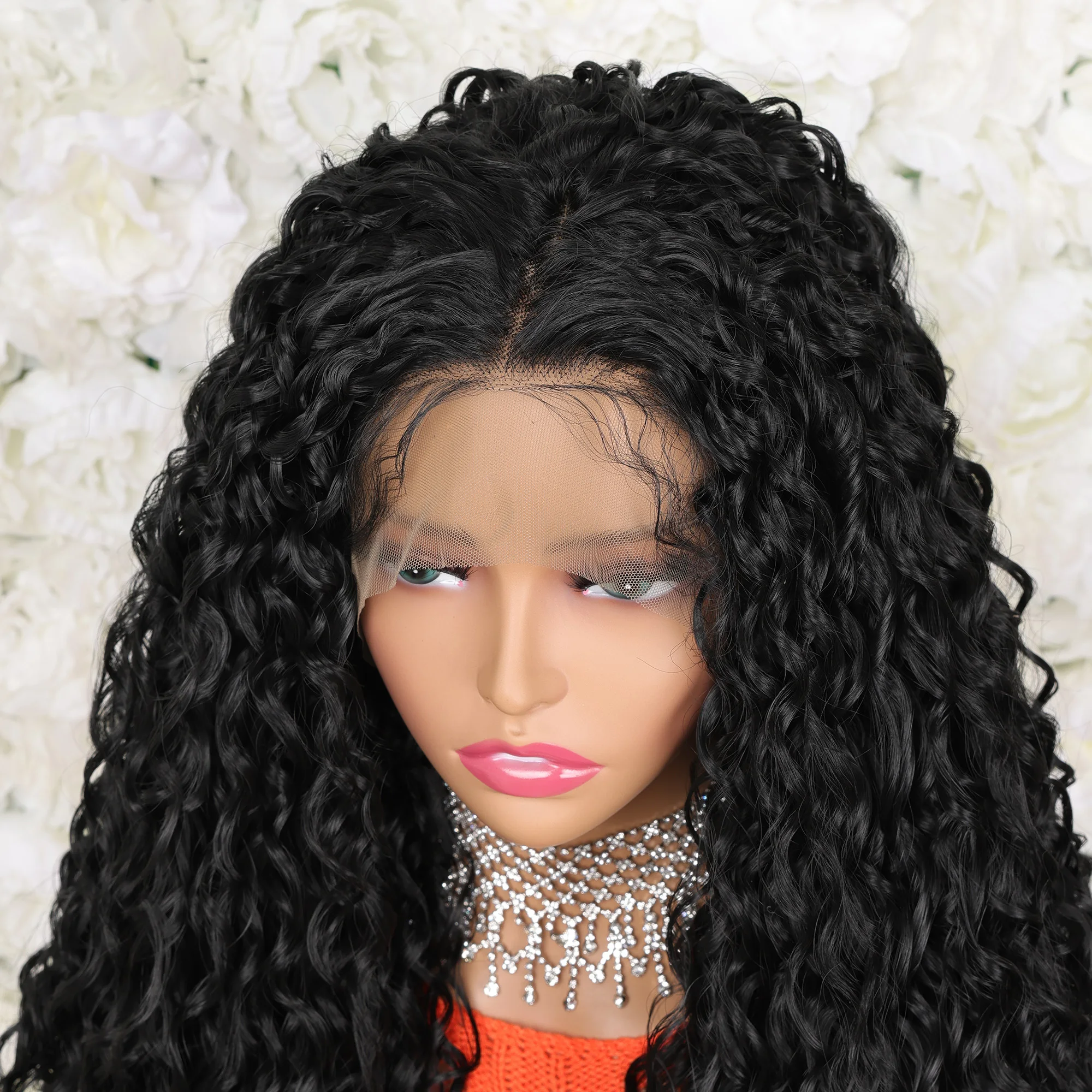 200% Density 13*4 Lace Front Synthetic Wig, Long Afro Curly