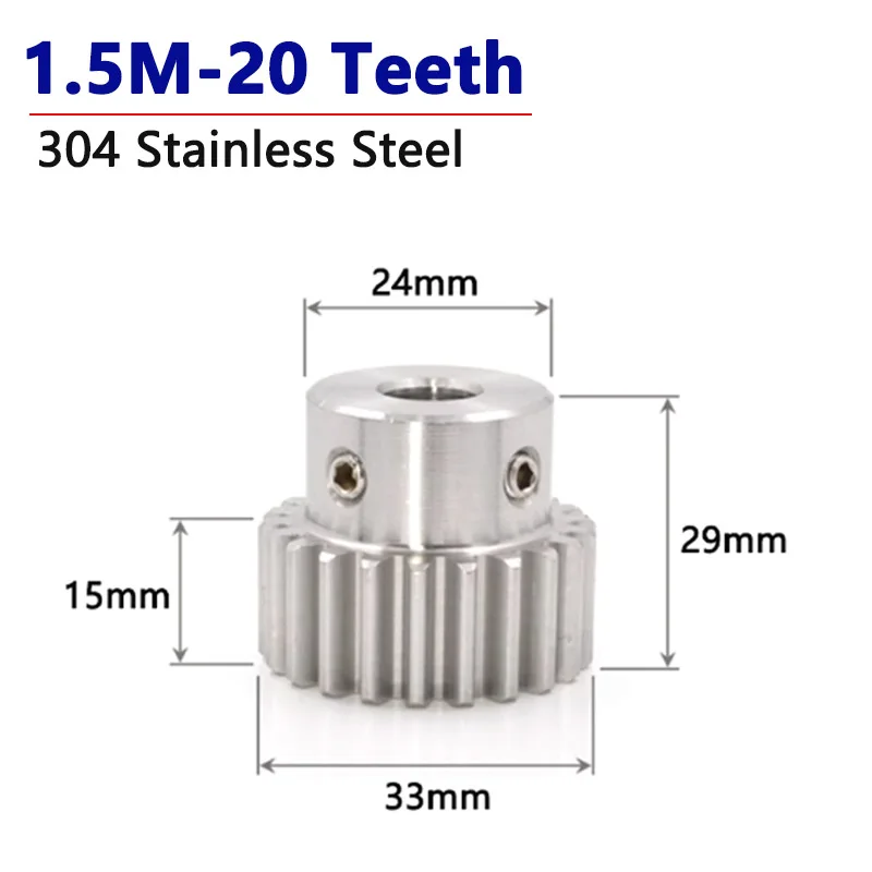 

1pc 20 Teeth 1.5 Module 304 Stainless Steel Spur Gear with Step 1.5M 20T Motor Gears Drive Gear Bore 6 8 10 12 14 15mm