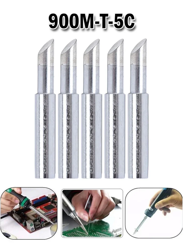 5PCS Silver Soldering Iron Tip 900M-T-5C 4mm Inner Diameter Soldering Iron Pure Copper Welding Tips 5C Type Soldering Iron Tip