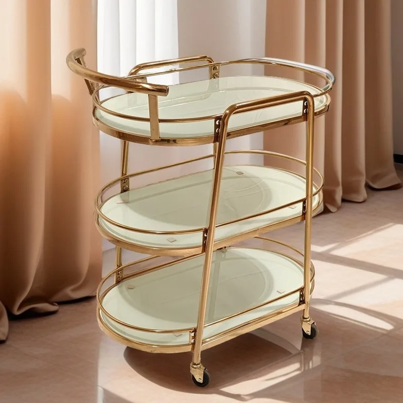 Stainless steel dining car Commercial hotel wine cart Golden three-layer food delivery cart Trolley