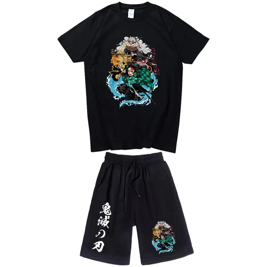 2023 Fashion Casual Anime Demon Slayer T shirt Sets Summer Printing Men Shorts T Shirts Sweatpants Sets Camisetas Shorts