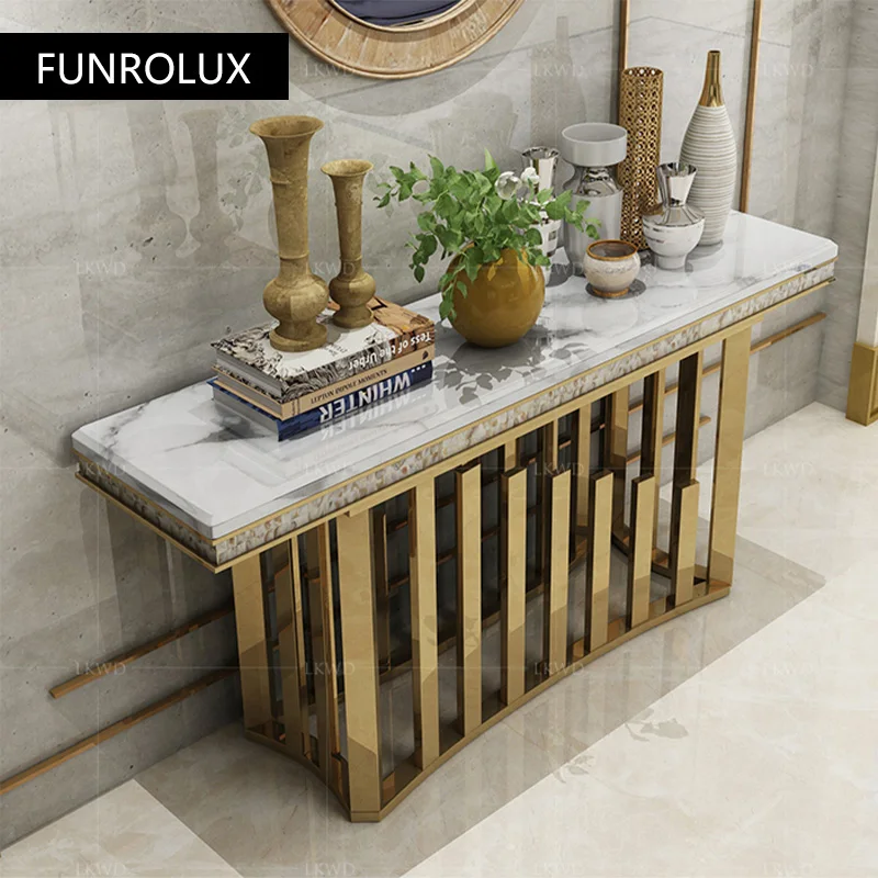 

Modern furniture Sideboard cabinet Villa curio cabinet partition table stainless steel marble console table