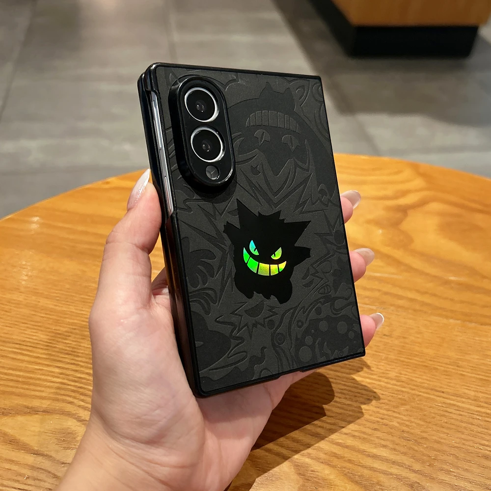 Cute Anime Pocket Monsters Pokémon Gengar Phone Case For Samsung Galaxy Z Fold 8 Hard Leather Laser Cover For Z Fold 7 6 5 Case