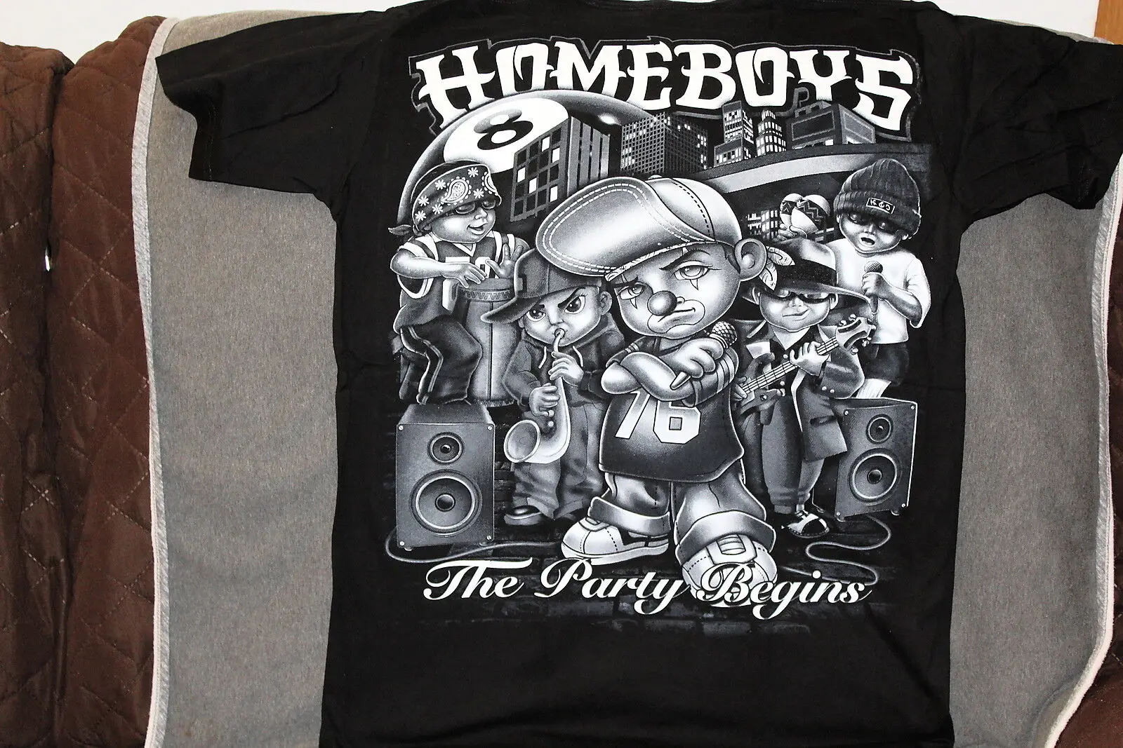 

HOMEBOYS GANGSTER BAND LOWRIDER 8 BALL CITY THE PARTY BEGINS URBAN T-SHIRT