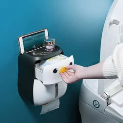 Creative Penguin Toilet Roll Paper Holder Waterproof Wall Mounted Storage Box Tray Tissue Box Organizer Bathroom Accessories