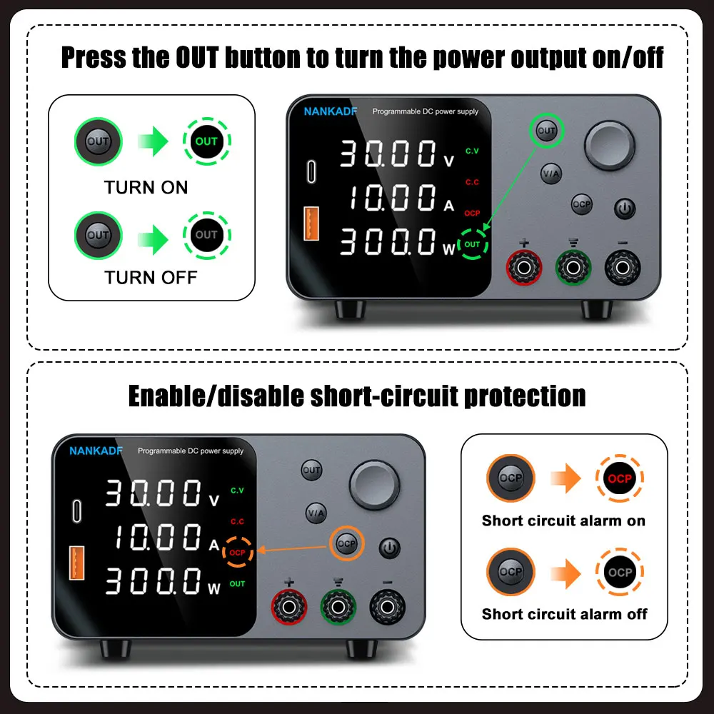 NANKADF DC Lab Power Supply 30V 10A 60V 5A Adjustable Voltage Regulator Preset Voltage Current Dual Input Voltage 220V/110V