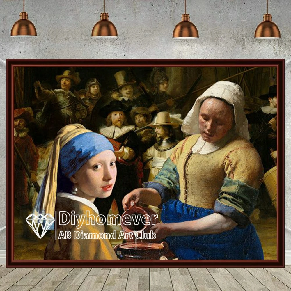 Johannes Vermeer 5D AB obraz w hafcie diamentowym mleczarka z perłowym haftem krzyżykowym mozaikowe rękodzieło prezent do dekoracji domu