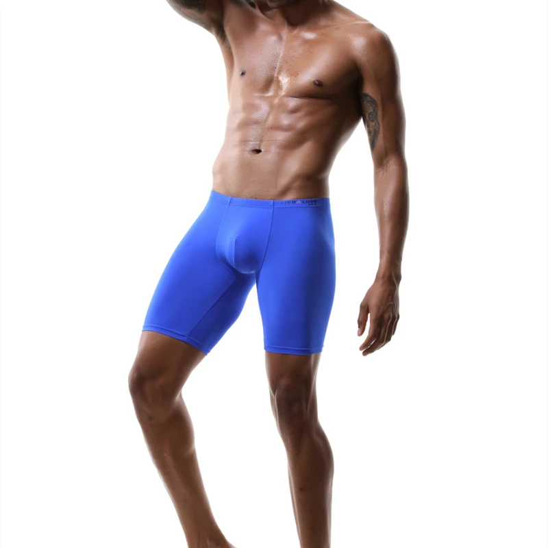 Men Long Leg Underwear Sports Compression Shorts Ice Silk U Pouch Boxer Anti Chafing Ball Park Underpants Pouch