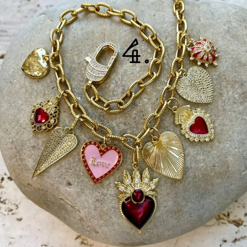 Gold Color Red Lip Sacred Milagro Catholic Heart Love Necklace for Women Layer Stainless Steel Jewelry Necklace with Charms