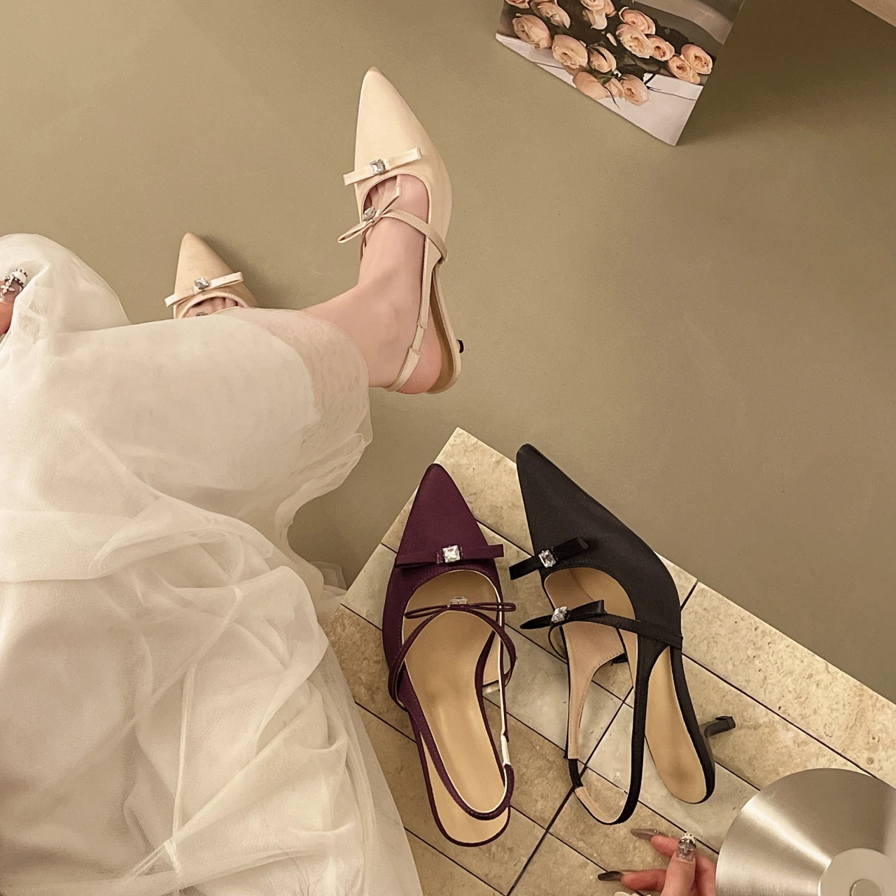 French-style Bow Rhinestone To - đánh giá và giá Pointed Toe Flat