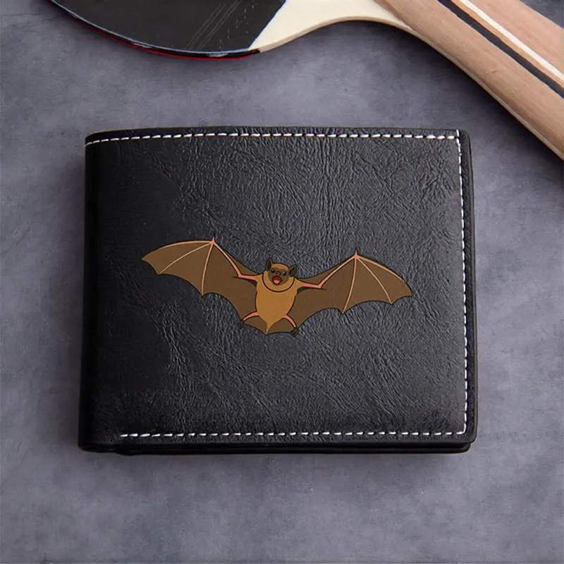 Carteira de couro PU com emblema de morcego, design minimalista para homens e mulheres, leve, durável, acessório de moda diária