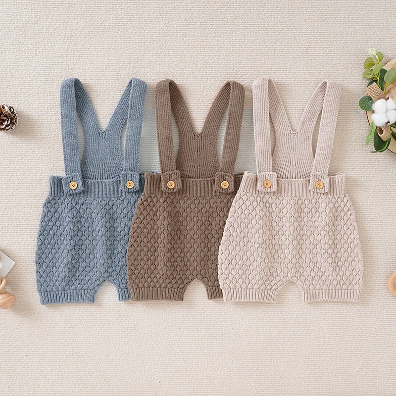 Baby Rompers Newborn Boy Girl Sleeveless Jumpsuits Sunsuits One Piece Infant Netural Solid Knitted Outfits Toddler Clothes 0-18m