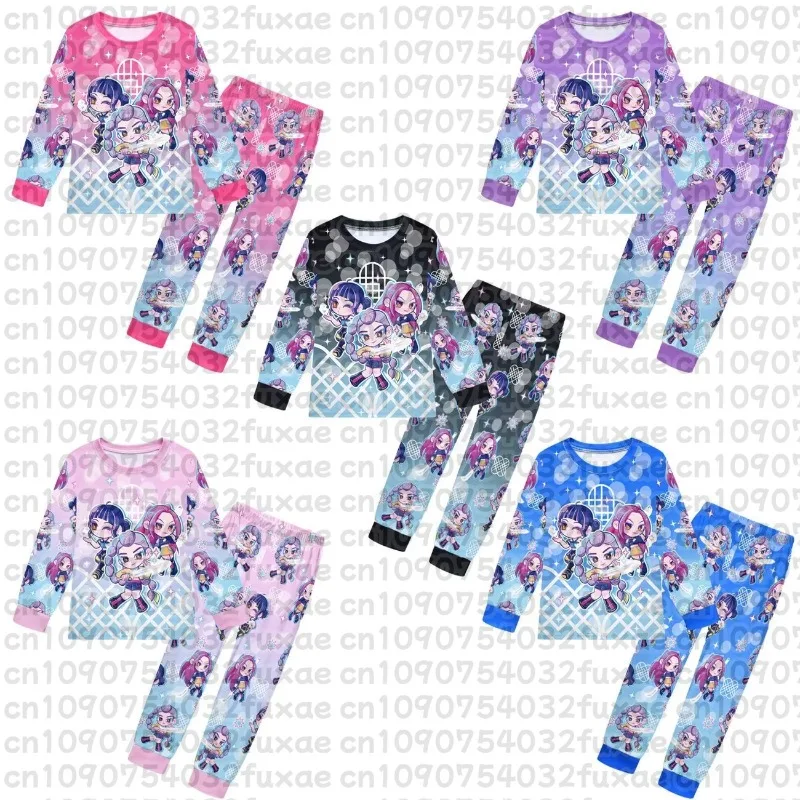 

Anime Kpop Hunters Spring Autumn Girls Pajamas Set for Children's Clothing 3-14Years Kid Girls Tshirt Pants Homewear Sets