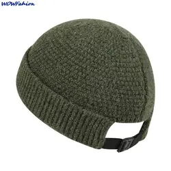 Solid Color Knitted Wool Beanie Hats Docker Men Women Spring Autumn Landlord Adjustable Hat Streetwear Hip Hop Brimless Cap