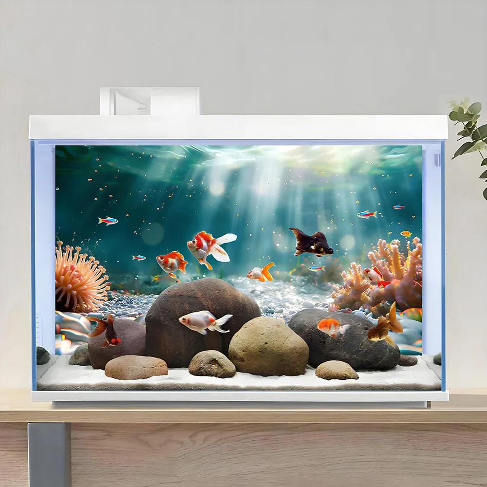 Aquarium Background, Background For Fish Tank ,Stream Rocks Coral Reef, Aquarium decor, Front Self-Adhesive 2D Flat Sticker