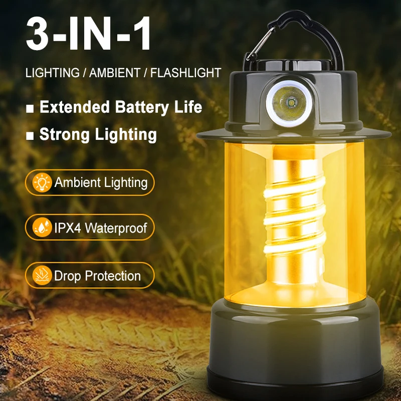 

Rechargeable LED Camping Light 5Modes Outdoor Ambient Lantern Waterproof Portable Emergency Hanging Tent Lamp for Fishing Hiking