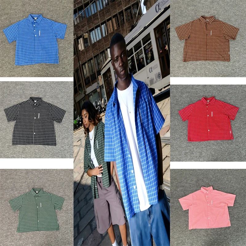 

6-цветная клетчатая рубашка Mertra с короткими рукавами, летняя одежда с лацканами для мужчин и женщин, высококачественная повседневная легкая V-образная рубашка, топы