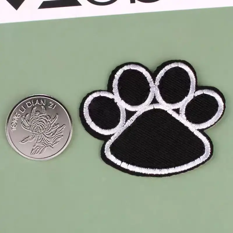 10 Pcs Dog Paw Puppy Black Paw Embroidery Patches Pattern Iron On For Coat Bag Jacket Hat Clothes Applique DIY Badges Decoration