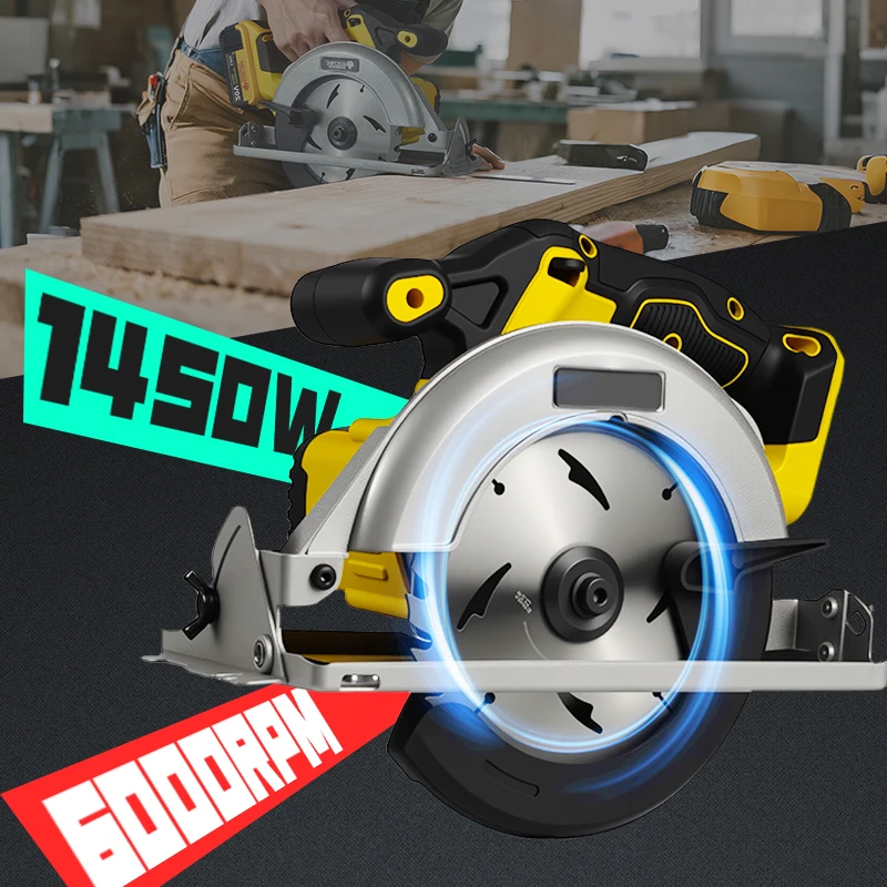 6.5 Inch Brushless Electric Circular Saw Right-Hand Saw Wood Cutter Portable Woodworking Chainsaw for Dewalt 20v Battery Pin