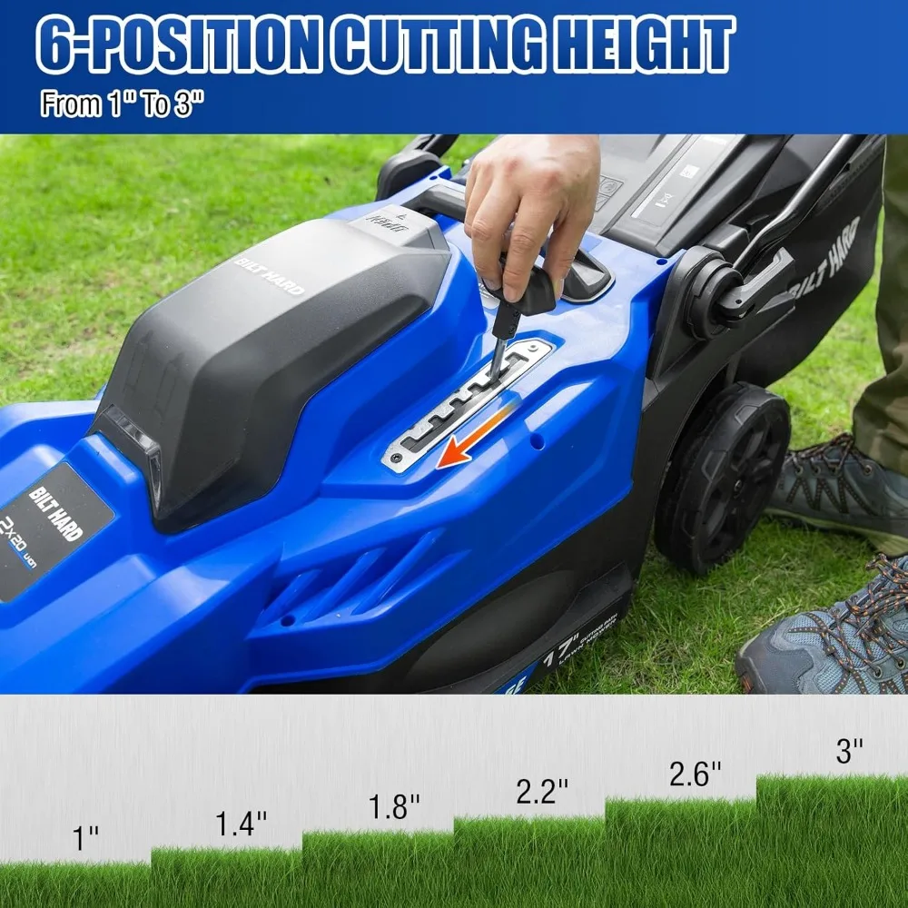 Cortador de grama sem escova sem fio 40V 17 polegadas com função 2 em 1 e altura de corte ajustável