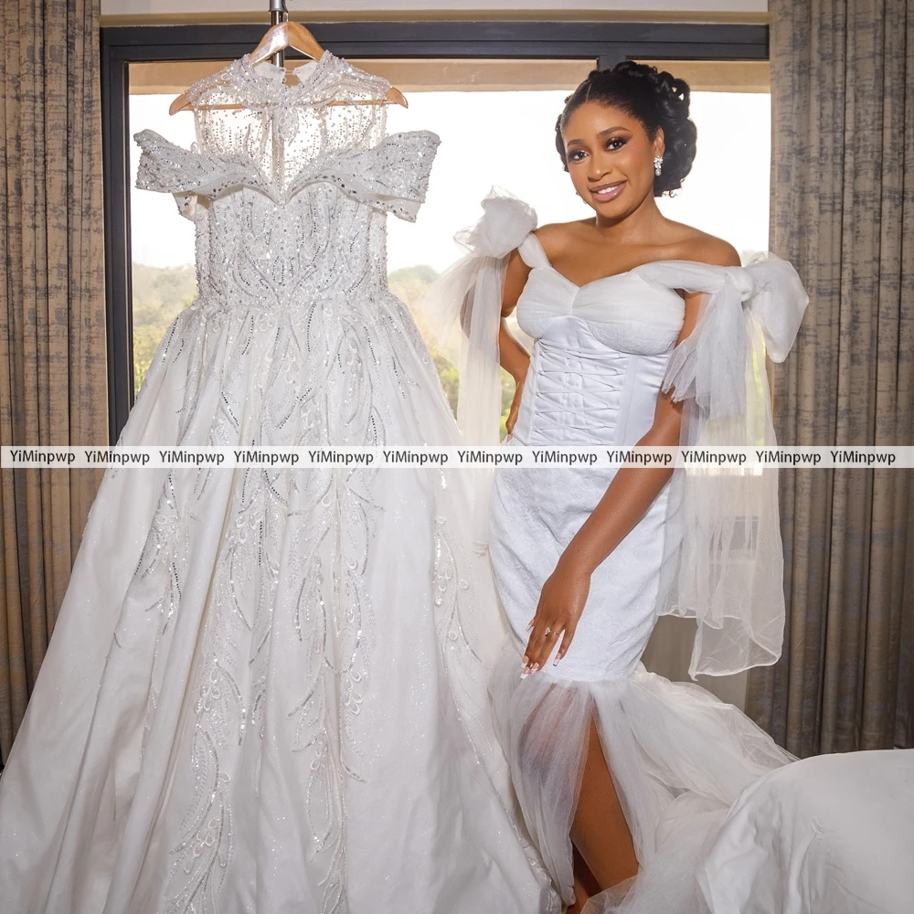 Mermaid Boho Bride Robe Nightgown Bridal Gowns Off Shoulder Sweetheart Tulle Elegant Wedding Robes For African Bridal Customized