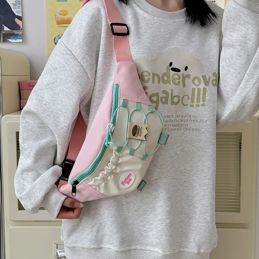 Girly Crossbody 가슴 가방 일본식 방수 스포츠 싱글 숄더 백 나일론 streetwear 러닝 허리 가방 학생