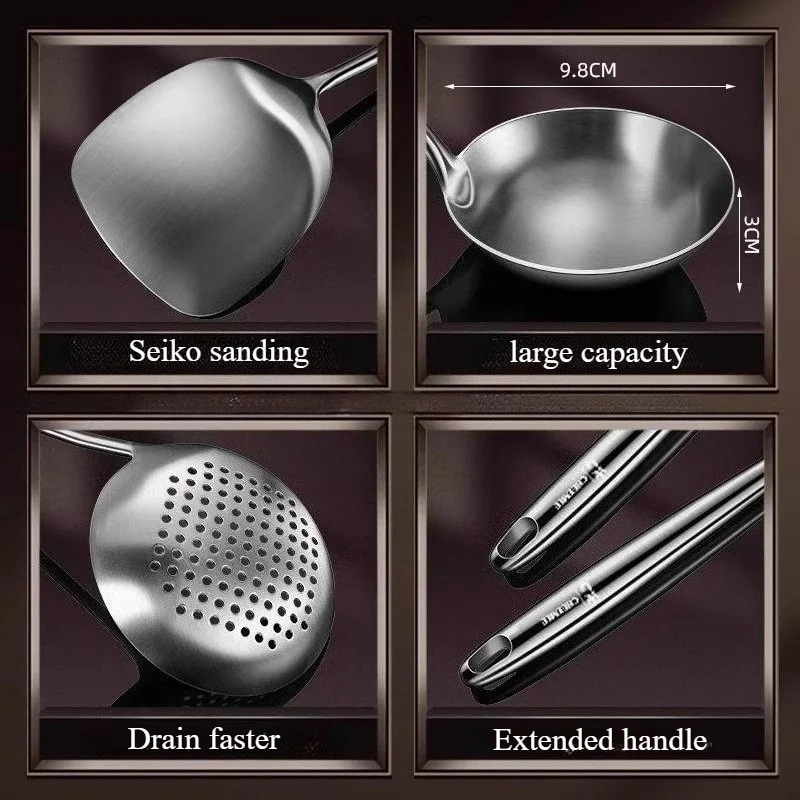 Food Stainless Steel Wok Spatula Metal Kitchen Utensils Slotted Turner Spoon Ladle Utensil Set Kitchen Accessories Cooking Tools