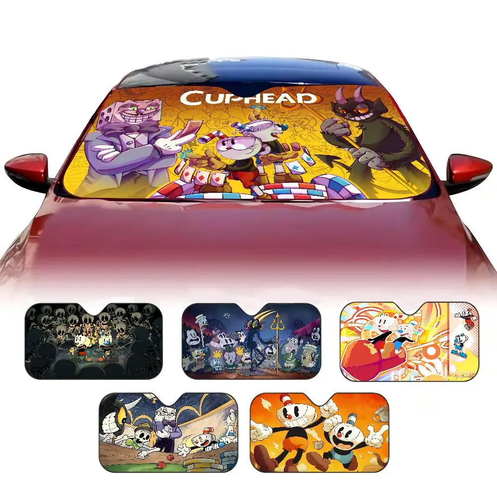 Adventure Animation T-The C-Cuphead S-Show Car Window Sun Shade Windshield Anti-UV Protection Front Rear Windshield Block
