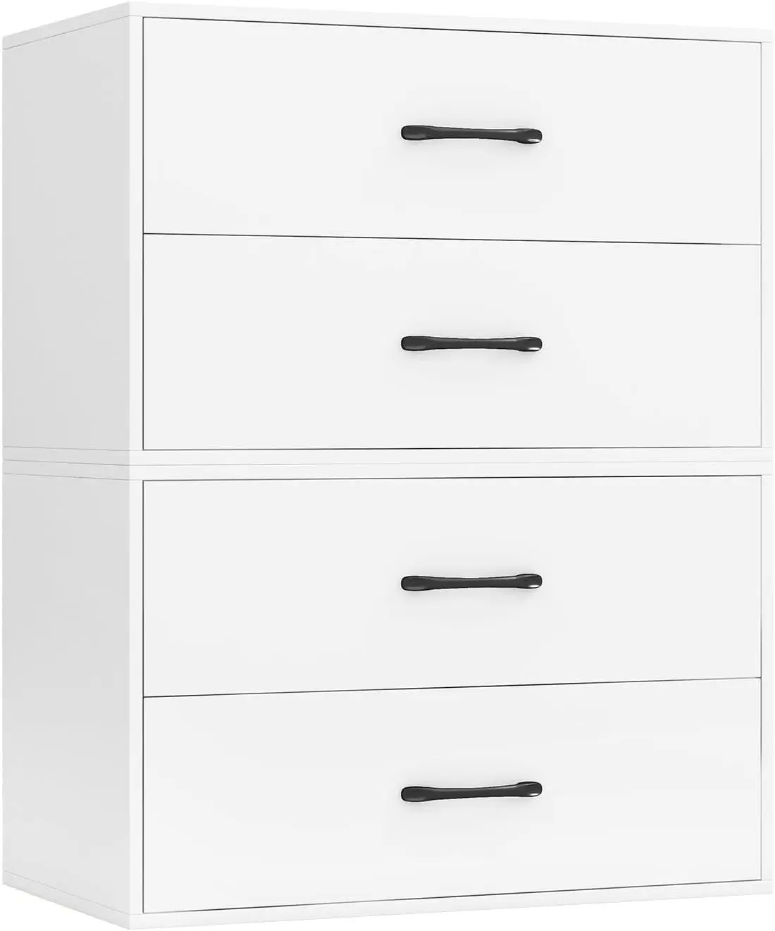Stackable 2-Drawer Dresser Set of 2, Wood Horizontal Storage Organizer with Metal Handle & Smooth Sliders