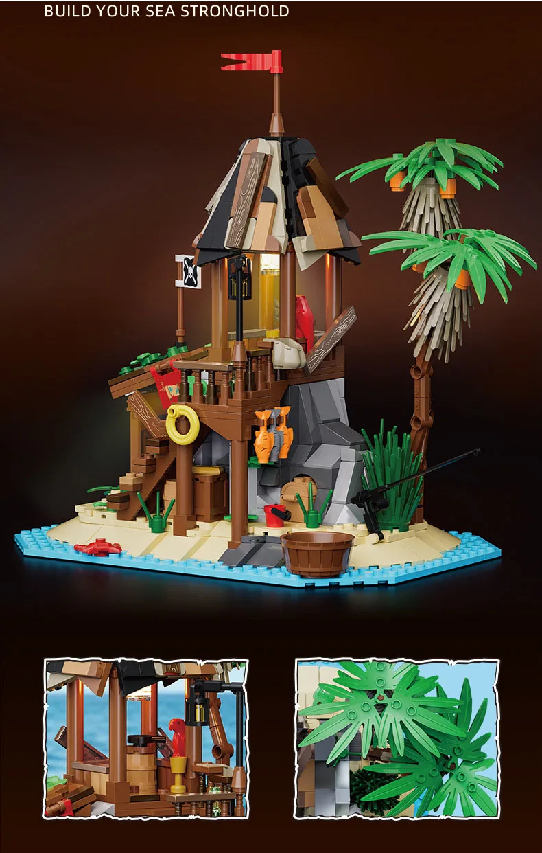 Idea Game Movie Piraten-Schiffsverschrottungsinsel Baustein-Modellsets Bausteine Lernspielzeug mit Licht als Geschenk – Detail 1