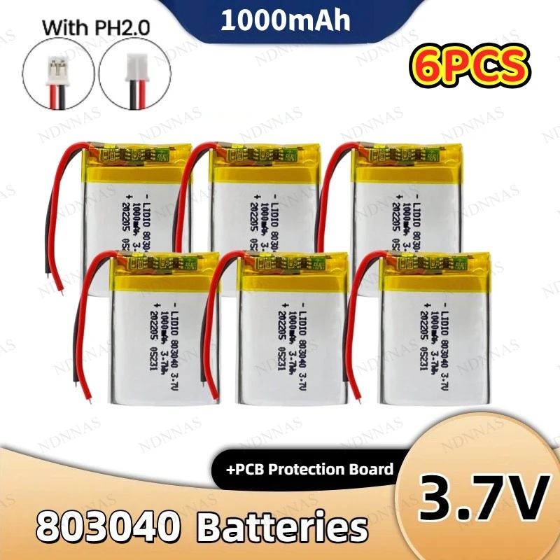 Baterie LIPO 3.7V 803040 1000mAh, bateria litowo-jonowa polimerowa 803040 do zdalnego sterowania, iPoda, głośnika Bluetooth, GPS — zdjęcie produktu 3