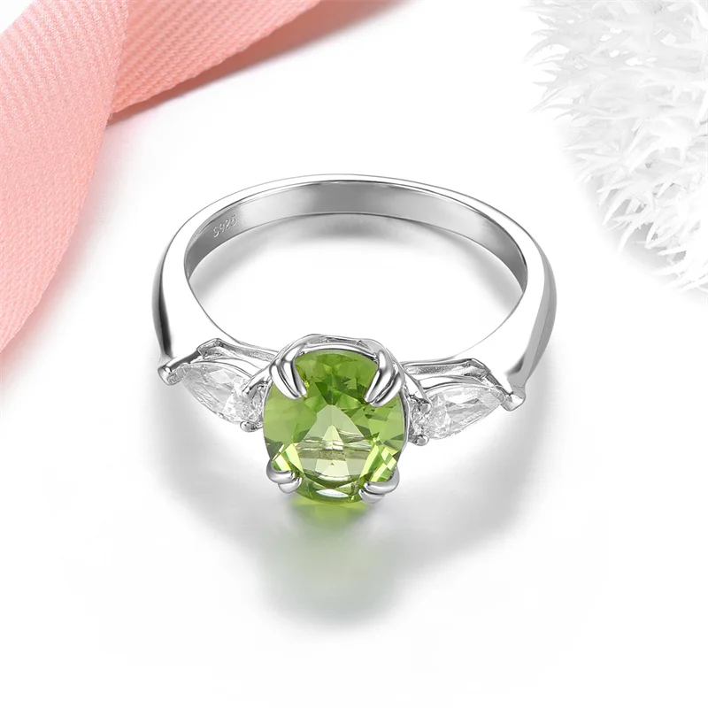 Wedding Ring Natural Peridot Ring Birthstone Ring Genuine 925 Silver Ringfor Girl Lady Women