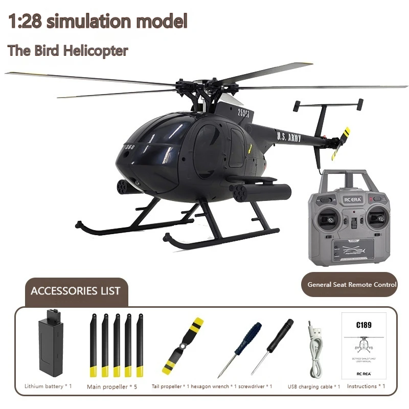 2024 New 1:28 Remote Controlle Helicopter Rc Era Md500 Dual Brushless C189  Simulation Aircraft Outdoor Kid Toy Halloween Toy