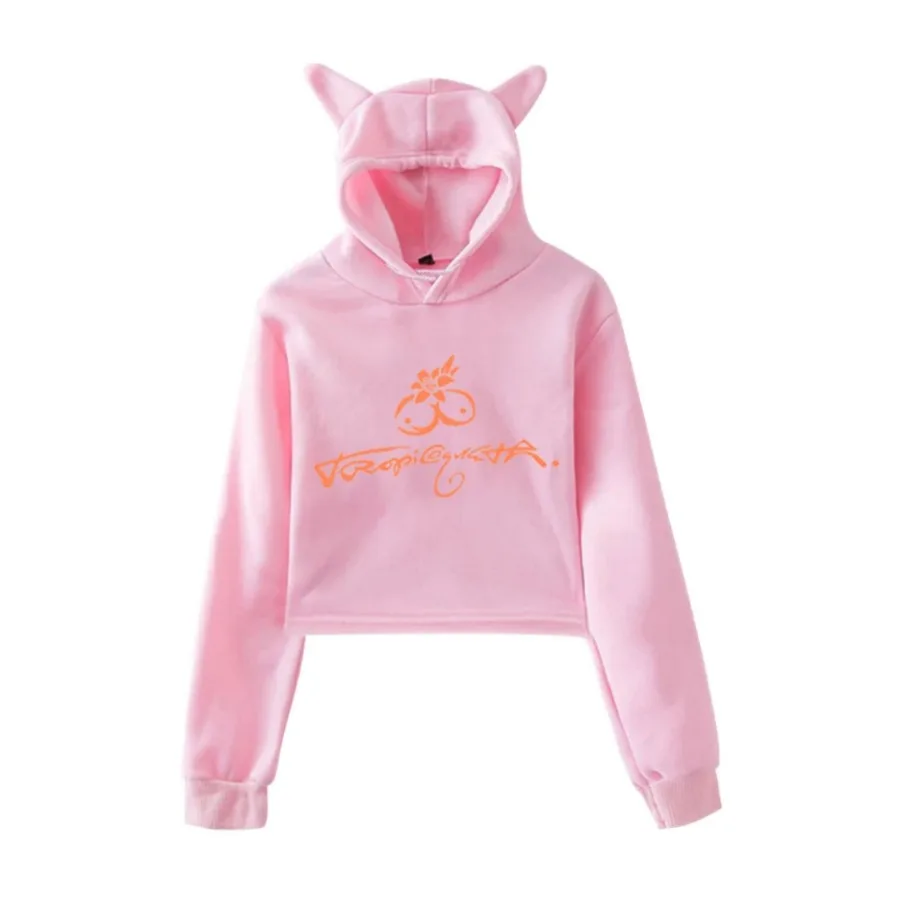 Tropicoqueta Album haut court à capuche Harajuku sweat court Streetwear Hip Hop Kawaii chat oreille à manches longues hauts pullover