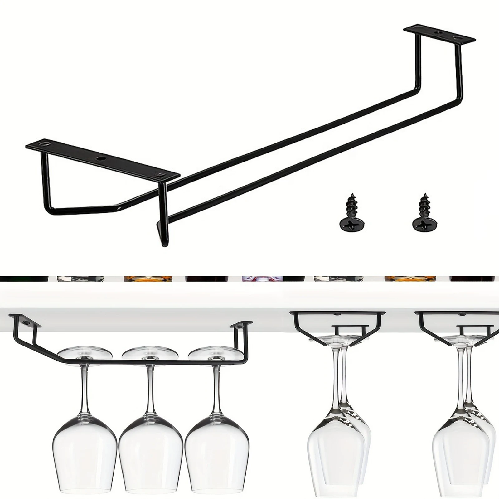 Under Cabinet Wine Glass Holder Iron Sturdy Decoration Glass Storage Hanger for Kitchen Dining Room Glassware under Counter